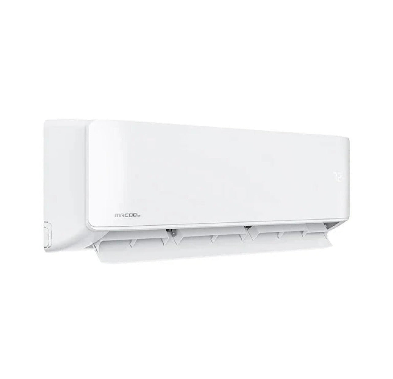 MRCOOL DIY 5th Gen wall mount air handler front and left side angle  view on white background. 
