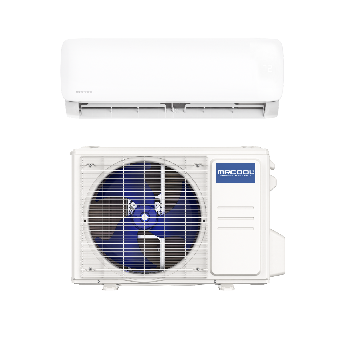 mrcool easy pro 24k air handler wall mounted EZPRO-24-HP-WMAH-230DE-O and condenser front up close view  EZPRO-24-HP-C-23011DE-O