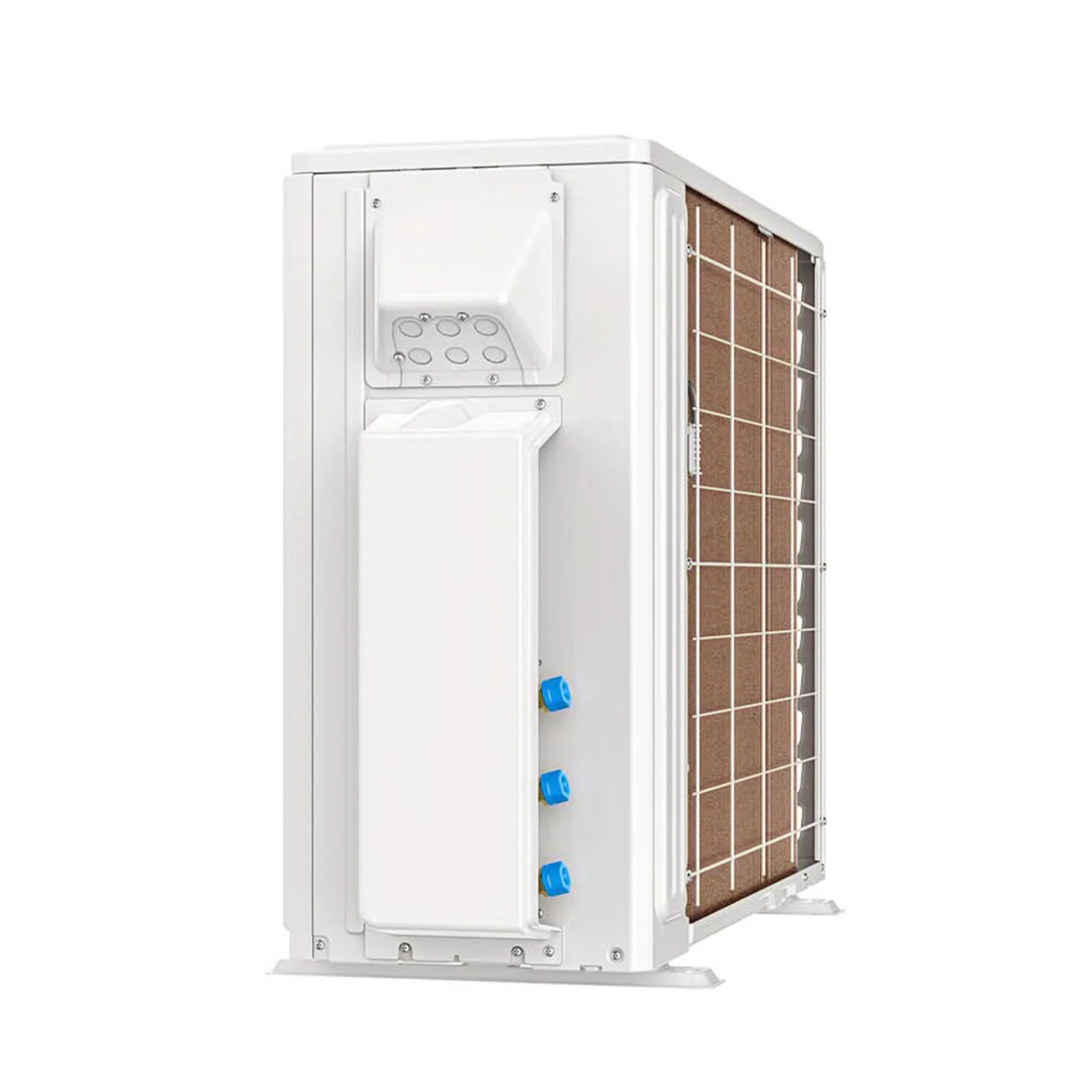 Mrcool DIY 5th gen multi 3 zone 18k btu condenser DIY-MULTI3-18HP230D-O  r-454b refrigerant side and back  view with white background 