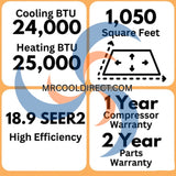 MRCOOL® DIY5th Gen  Easy Pro® 24,000 BTU Single Zone Mini Split Complete System 230V with 16 ft. DIY Quick Connect Line Set and DIYPRO Cable, EZPRO-24-HP-23016D-O