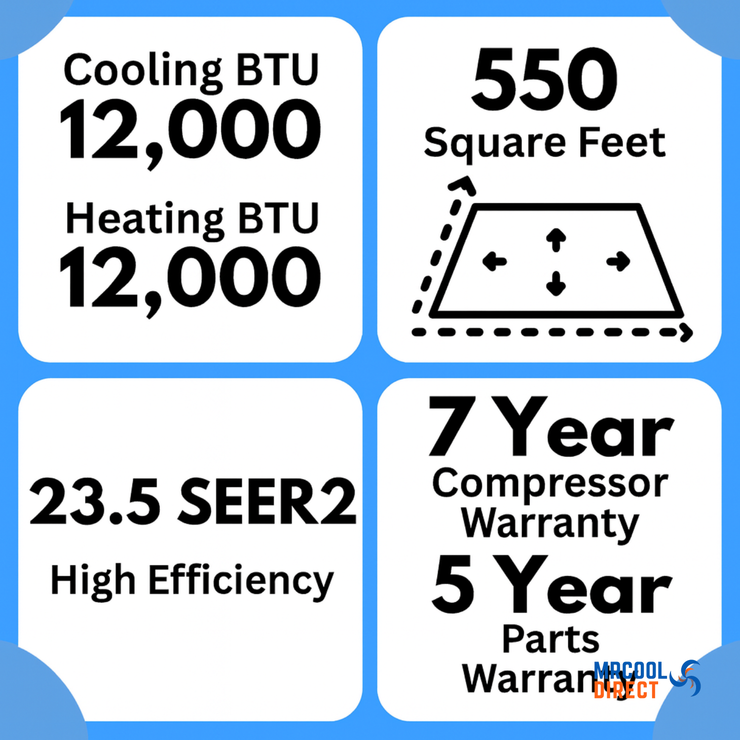 MRCOOL DIY-12-HP-C-115D25-O condenser spec sheet sqft and seer 