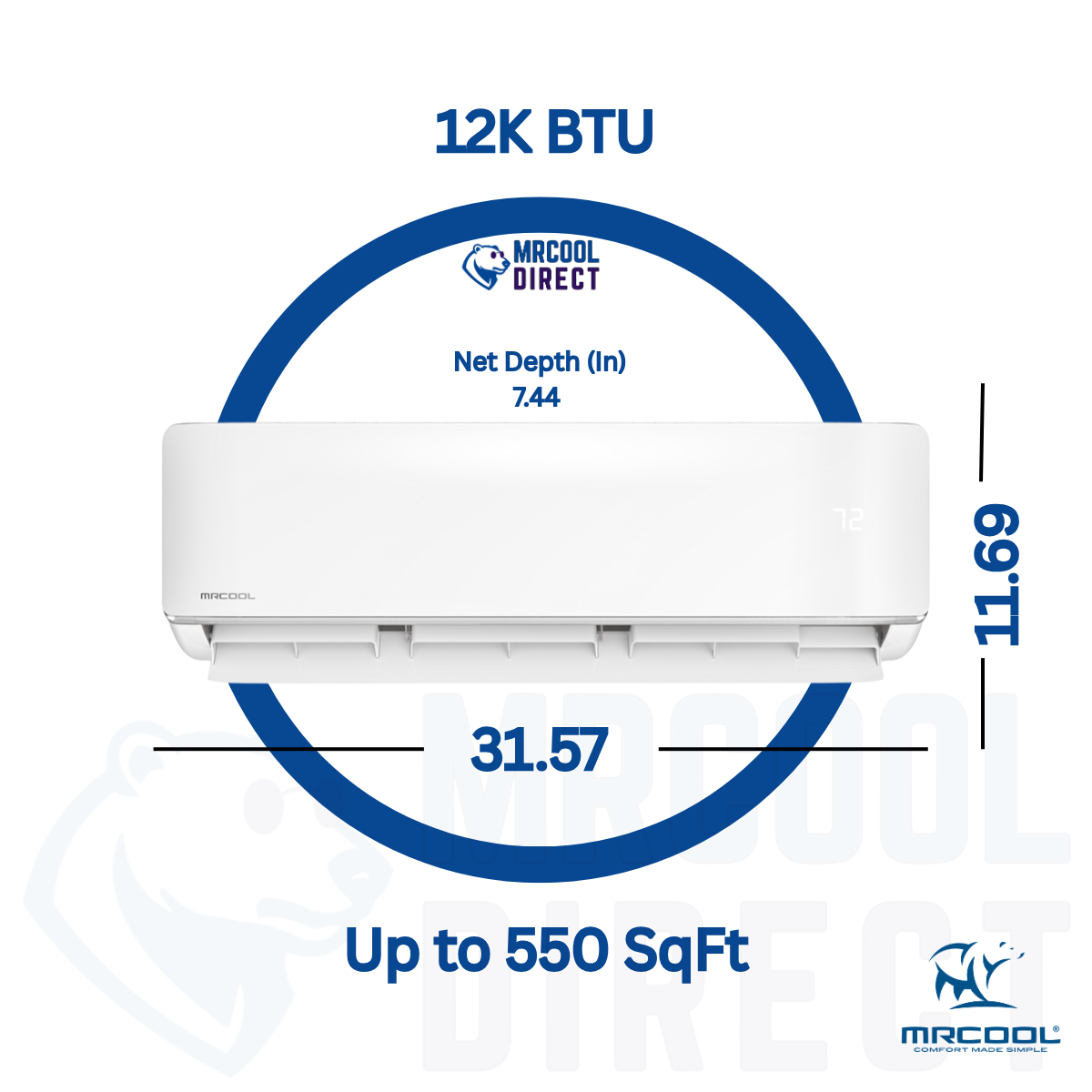MRCOOL 12,000 BTU wall mount air handler dimensions, BTU and sqft. Spec sheet 