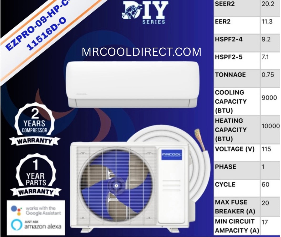 MRCOOL  DIY 5th Gen EasyPro 9K BTU Single Zone Mini Split Complete System 115V with 16 ft. DIY Quick Connect Line Set and DIYPRO Cable, EZPRO-09-HP-11516D-O