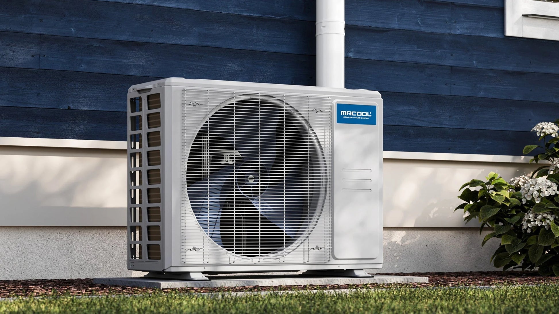 MRCOOL DIY hyper heat 18k mini split Condenser view installed outside 