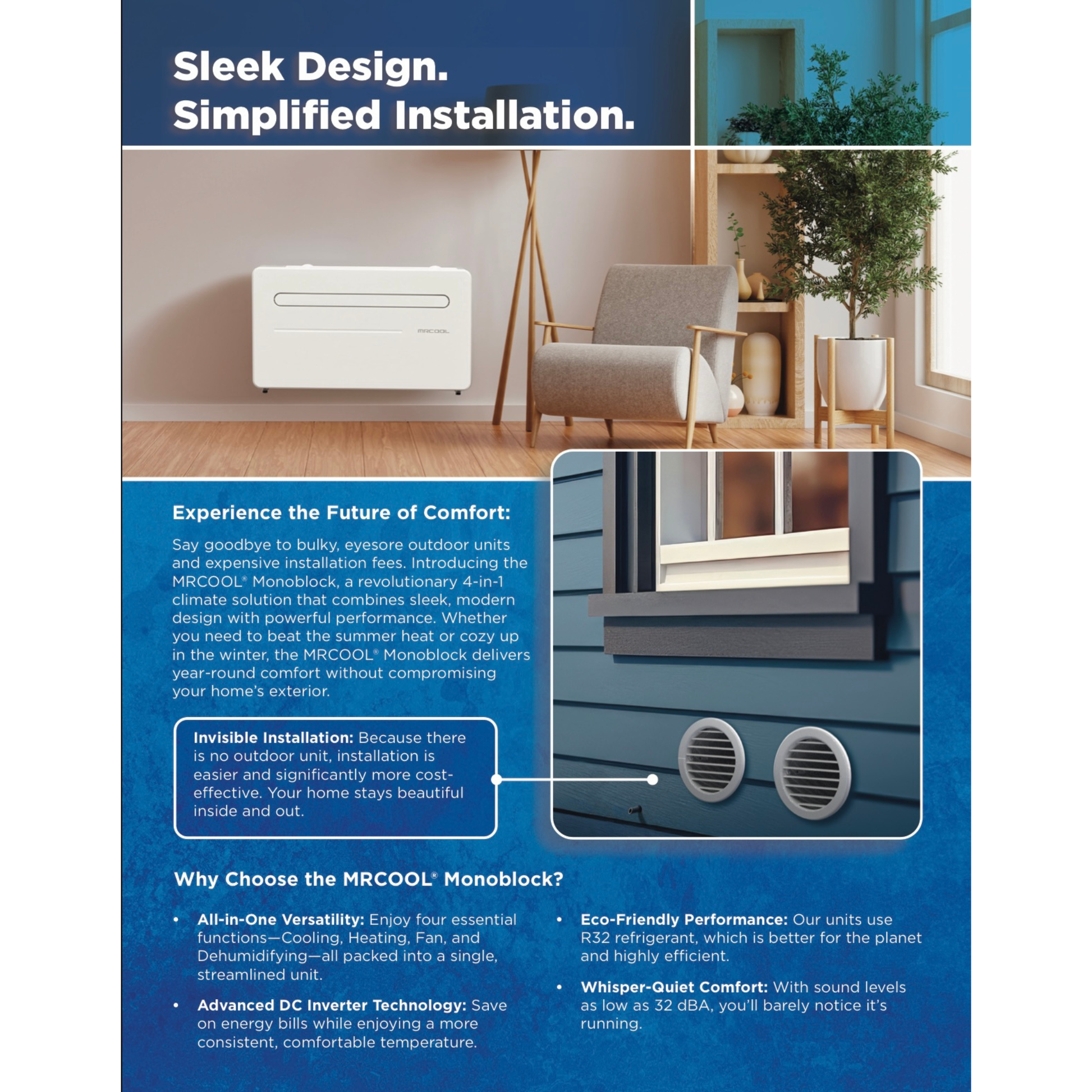 MRCOOL MTHP wall mounted inverter heating and cooling system Info sheet photo 