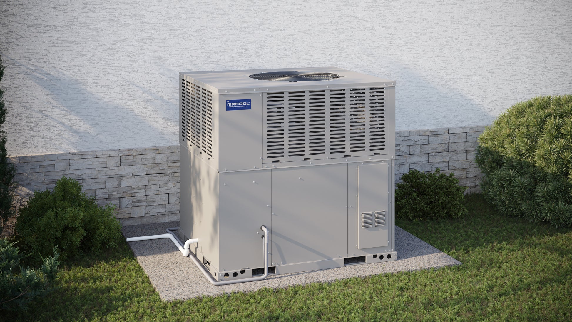 MRCOOL packaged gas air conditioner and furnace VersaPro unit on slab