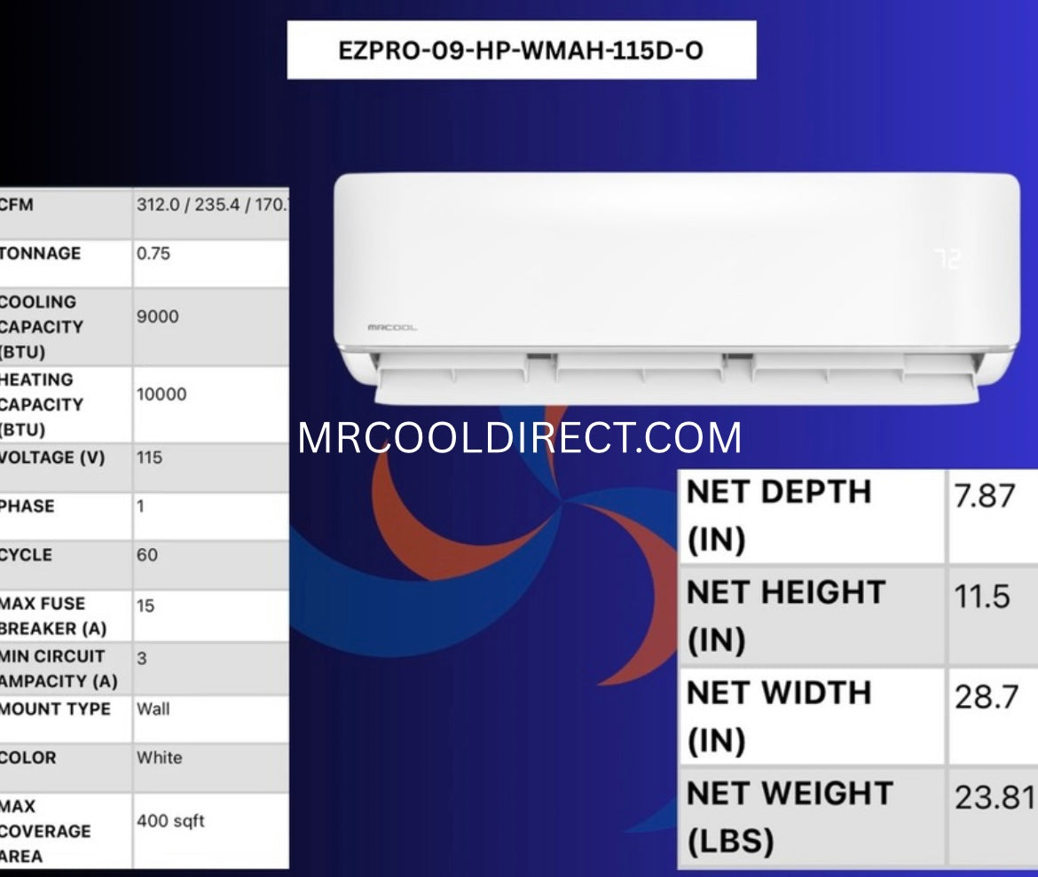 MRCOOL  DIY 5th Gen EasyPro 9K BTU Single Zone Mini Split Complete System 115V with 16 ft. DIY Quick Connect Line Set and DIYPRO Cable, EZPRO-09-HP-11516D-O