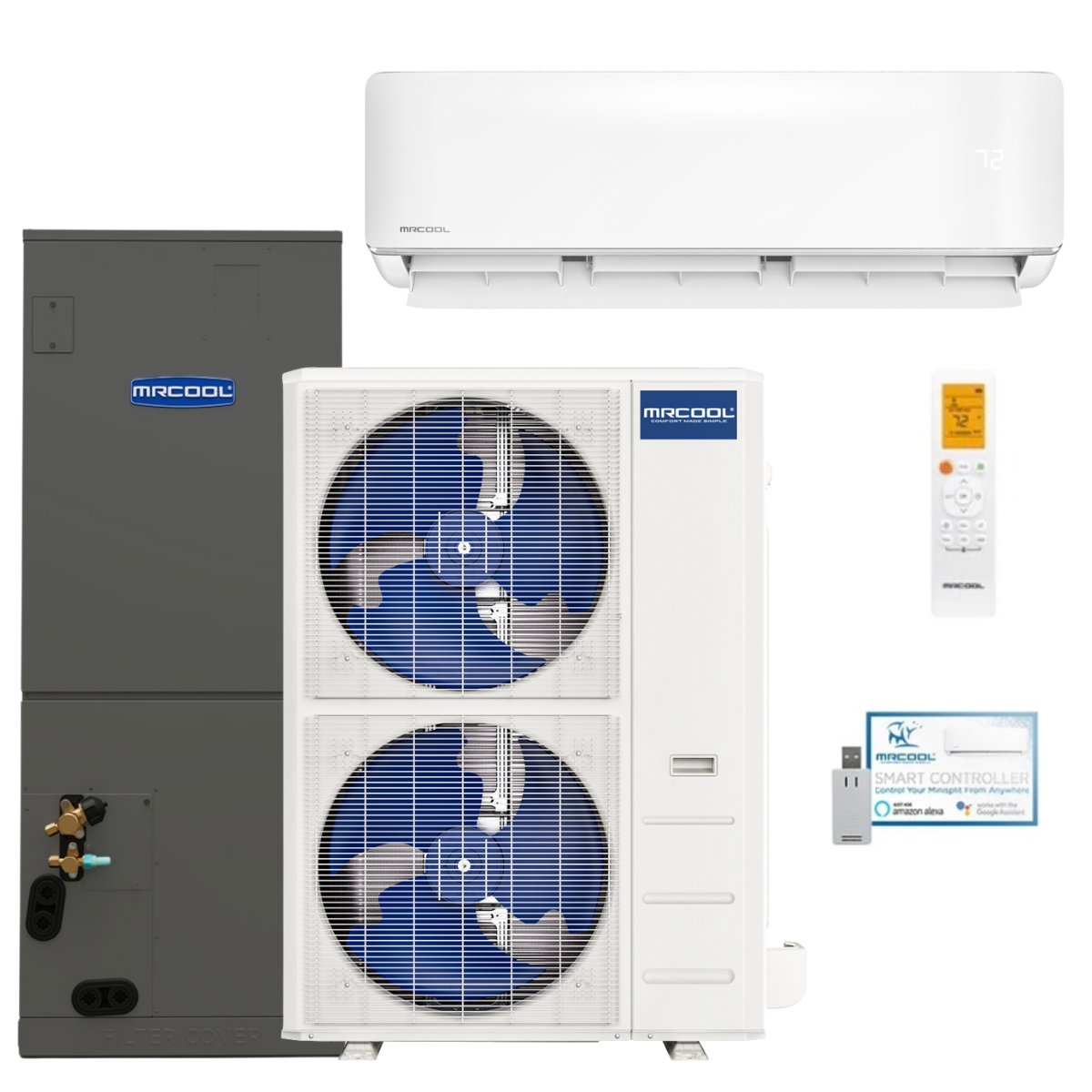 MRCOOL DIY Hybrid 48,000 BTU multi-zone heat pump system with 18K wall unit and 24K ducted air handler