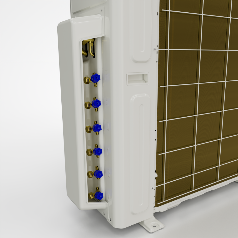 MRCOOL DIY 5th generation 48,000 BTU multi-zone condenser Quick connect ports view 
