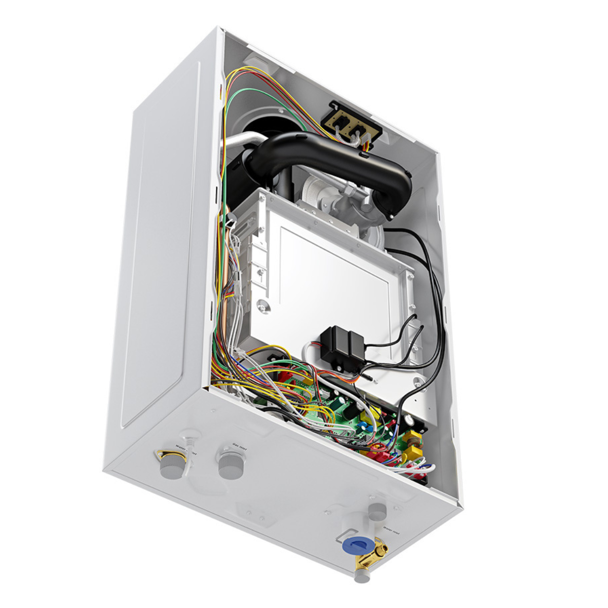 MRCOOL Tankless water heater bottom right angled view (back w/o panel)