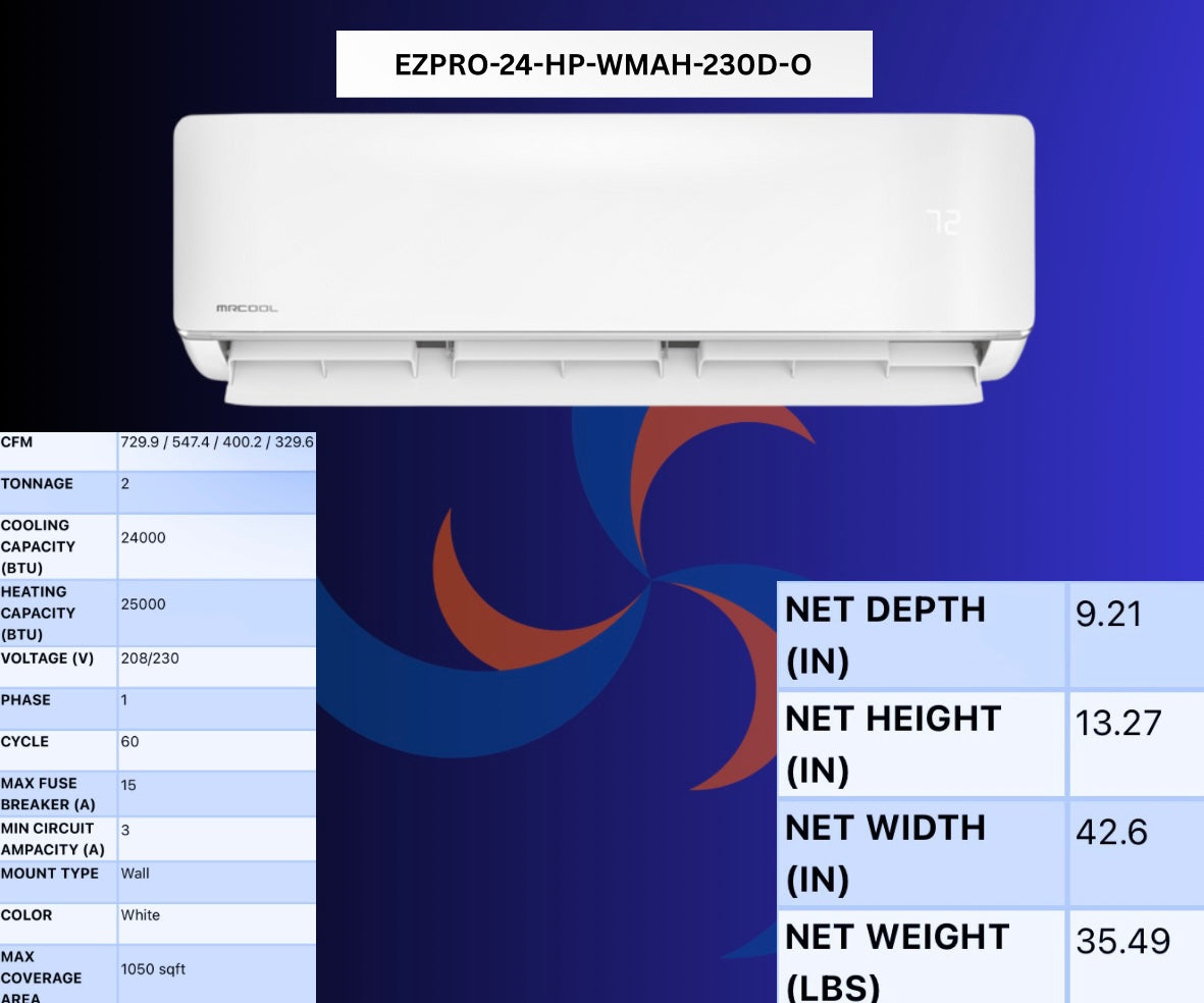 MRCOOL® DIY5th Gen  Easy Pro® 24,000 BTU Single Zone Mini Split Complete System 230V with 16 ft. DIY Quick Connect Line Set and DIYPRO Cable, EZPRO-24-HP-23016D-O