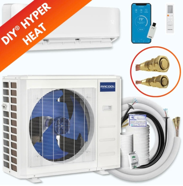 MRCOOL DIY Hyper heat complete system photo with a hyper heat band up on corner 