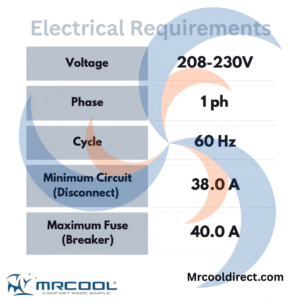 Electrical specs of MRCOOL CENTRAL-48-HP-230B00-O 4 Ton Heat Pump System
