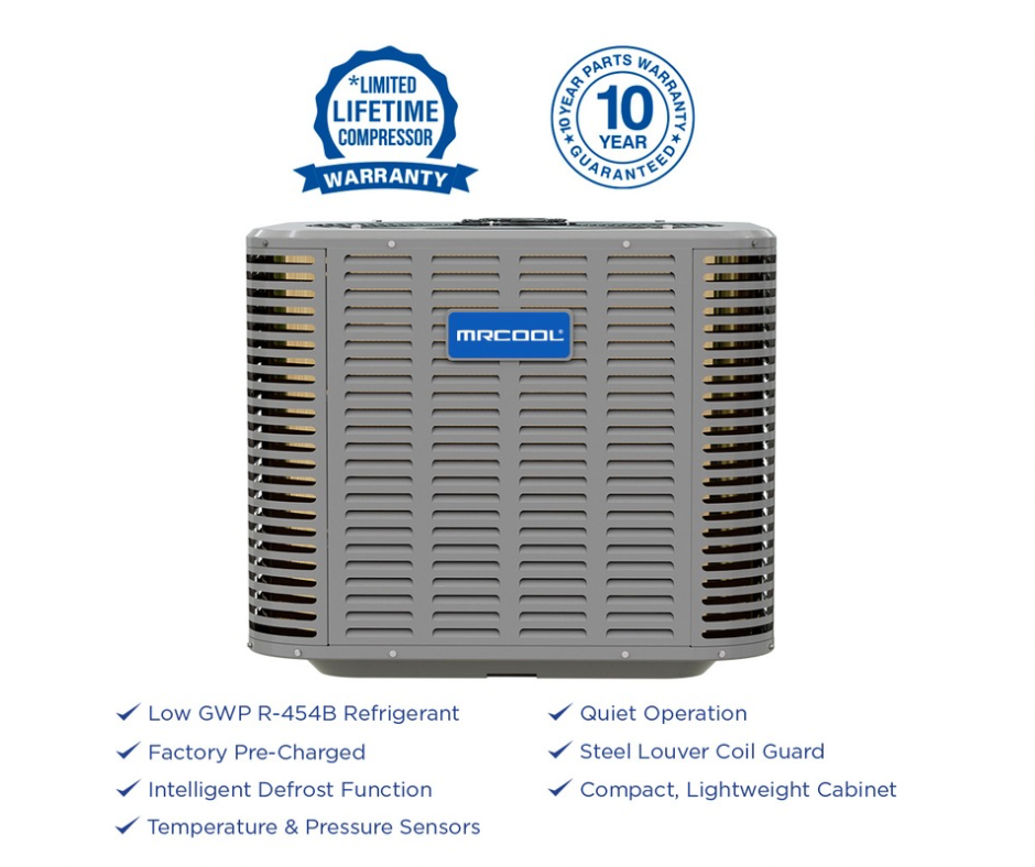 MRCOOL signature series outdoor cooling  condenser With features and warranty listed 