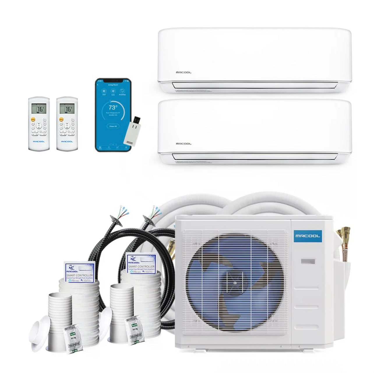 MRCOOL® DIY® 5th Gen 2-Zone 12,000 BTU Ductless Mini Split Air Conditioner & Heat Pump with Pre-Charged (25ft+25ft) Line Sets c6K+6K) R454B — DIYM218HP