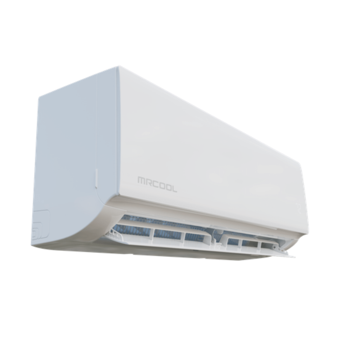 MRCOOL DIY Select 1st Gen - R454B - 24K BTU 230V White Wall Mounted Air Handler DIYS-24-HP-WMAH-230A13-O left side front angle view up close 