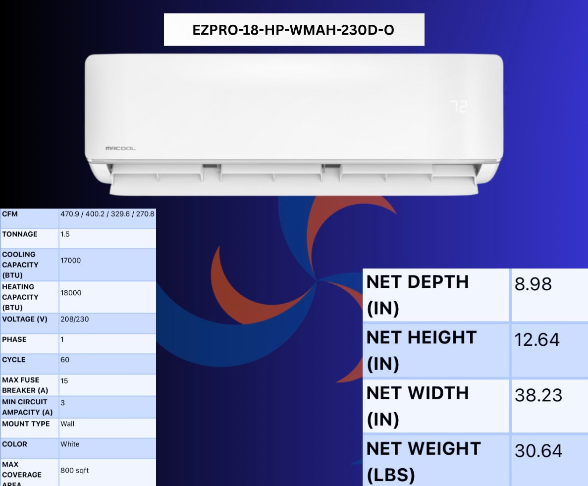 MRCOOL DIY® 5th Gen EasyPro 18,000 BTU Single Zone Mini Split Complete System 230V with 16 ft. DIY Quick Connect Line Set and DIYPRO Cable, EZPRO-18-HP-23016D-O