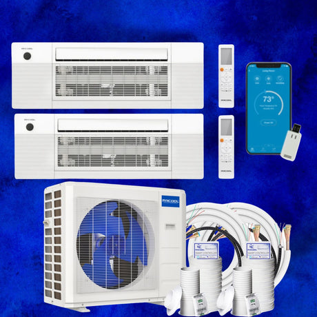 MRCOOL DIY Mini Split - 18,000 BTU 2 Zone Ceiling Cassette Ductless Air Conditioner and Heat Pump with 16 and 35 ft. Install Kit, DIYM218HPC00C02