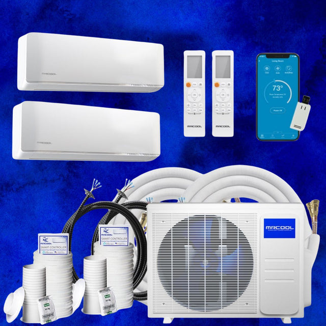 MRCOOL DIY Mini Split - 18,000 BTU 2 Zone Ductless Air Conditioner and Heat Pump with 16 ft. Install Kit, DIYM218HPW00C00