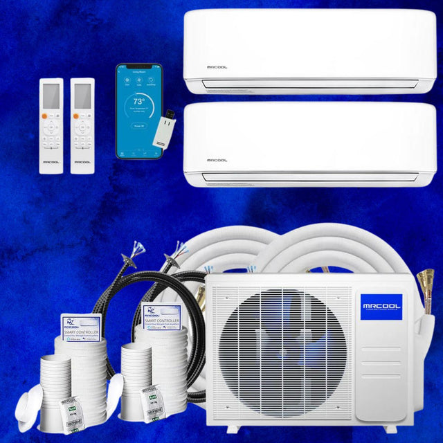 MRCOOL DIY Mini Split - 18,000 BTU 2 Zone Ductless Air Conditioner and Heat Pump with 25 ft. Install Kit, DIYM218HPW00C07