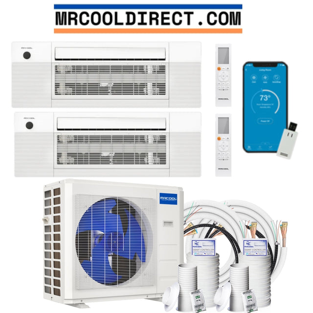 MRCOOL DIY Mini Split - 21,000 BTU 2 Zone Ceiling Cassette Ductless Air Conditioner and Heat Pump with 16 ft. Install Kit, DIYM227HPC00C00