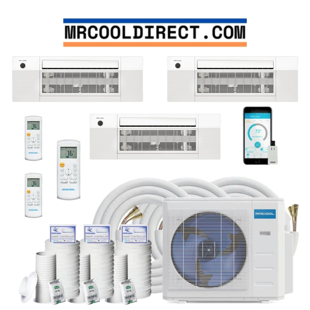 MRCOOL DIY Mini Split - 36,000 BTU 3 Zone Ceiling Cassette Ductless Air Conditioner and Heat Pump with 35 ft. Install Kit, DIYM336HPC02C49