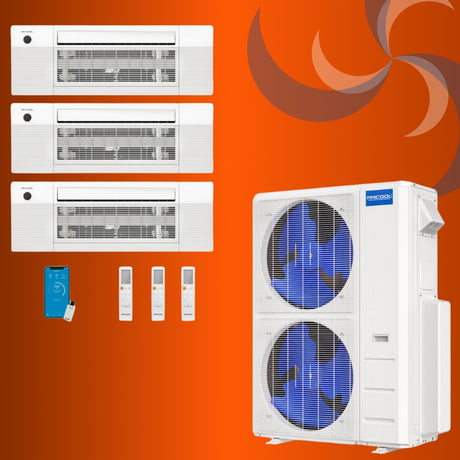 MRCOOL Direct 3 Zone system with 2 Fan Condenser, cassettes and no line sets.