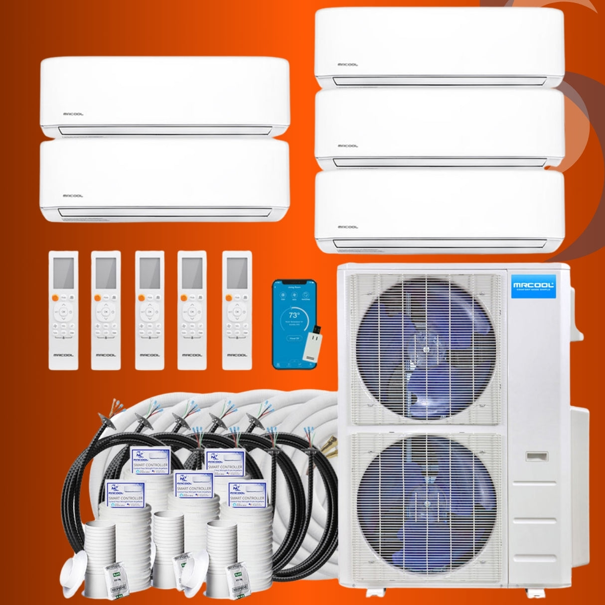 MRCOOL DIY Mini Split - 48,000 BTU 5 Zone Ductless Air Conditioner and Heat Pump with 35 ft. Install Kit, DIYM548HPW01C336