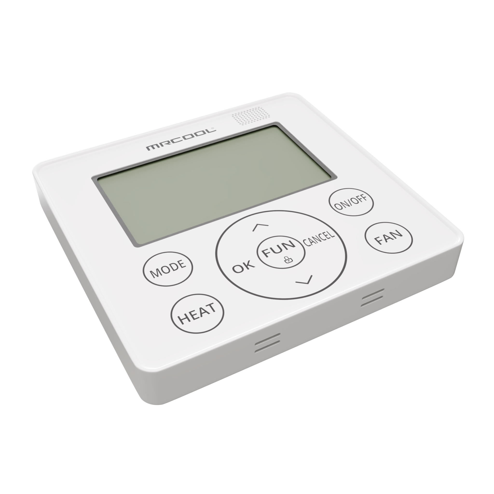 MRCOOL TravelCool RV wired wall controller (MRDCW) for TravelCool inverter heat pump systems featuring an easy-to-read LCD display, dedicated heating and cooling controls, fan speed adjustment, mode selection, and precise temperature control. Compatible with MRCOOL TravelCool ducted and ductless RV air conditioner systems for motorhomes, travel trailers, fifth wheels, camper vans, toy haulers, and truck campers.