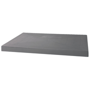 Angled side view of the CoolGuard EP04 18 x 38 x 3 inch gray HVAC equipment pad made from UV-resistant recycled polypropylene, providing a durable, weather-resistant foundation for mini split outdoor units, side discharge condensers, air conditioners, and heat pump systems.