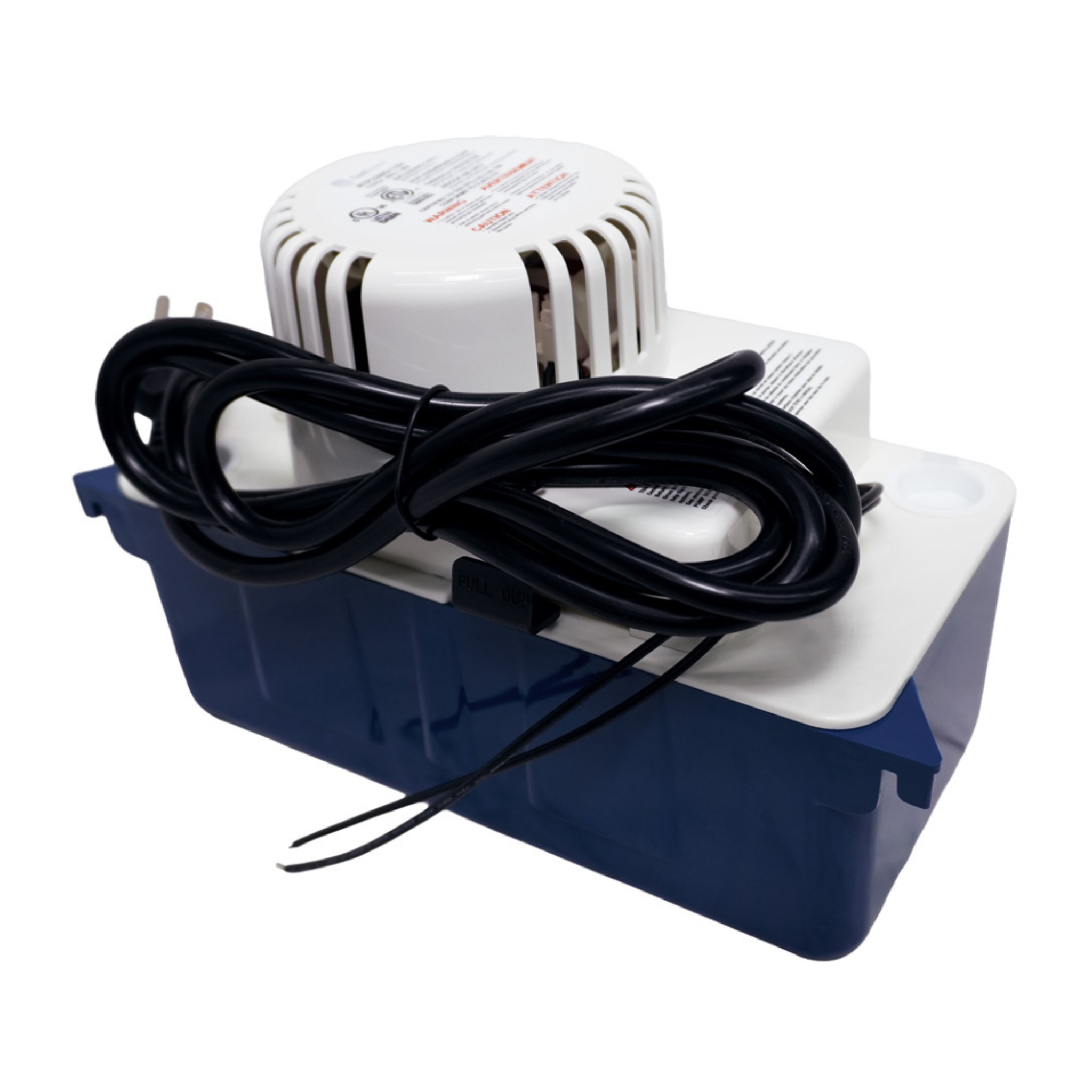 CoolGuard RTP22WS115V high profile condensate pump with 145 GPH capacity, 22-foot lift, 115V power, 0.6-gallon reservoir, and power cord for mini split systems, air handlers, furnaces, and heat pumps.