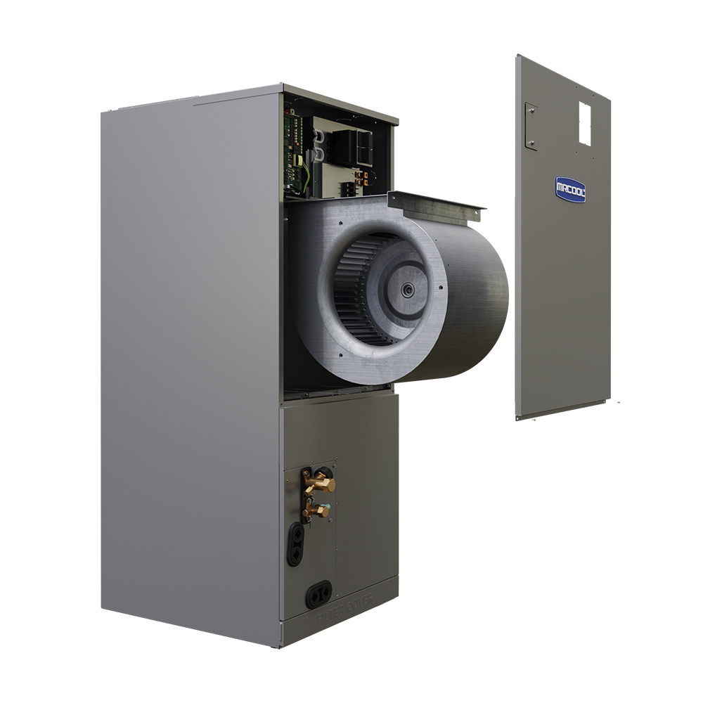 MRCOOL DIY Hybrid 36,000 BTU ducted air handler – side angel with blower motor out DIY-24-HP-MUAH-230D25-O