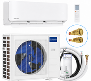 MRCOOL DIY Hyper Heat 5th Generation 12,000 BTU 23.5 SEER2 single zone ductless mini split system with wall-mounted air handler, outdoor condenser, wireless remote, 25 ft pre-charged QuickConnect® line set, DIYPRO® cable, and R-454B refrigerant, Model DIYHH-12-HP-WM-230D25-O.