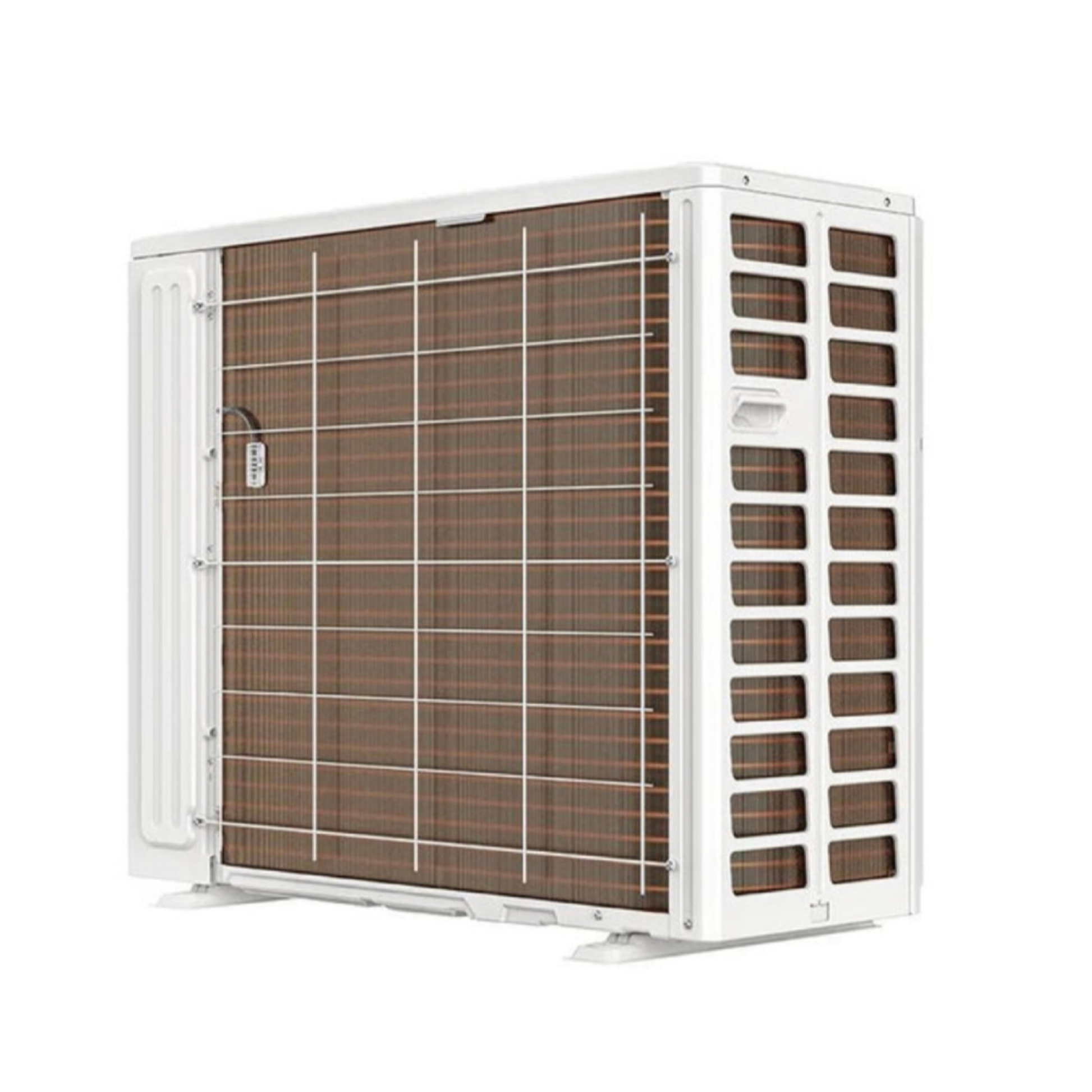 Rear view of MRCOOL DIY 5th Generation 18K BTU 3 zone multi zone mini split condenser outdoor heat pump unit model DIY-MULTI3-18HP230D-O