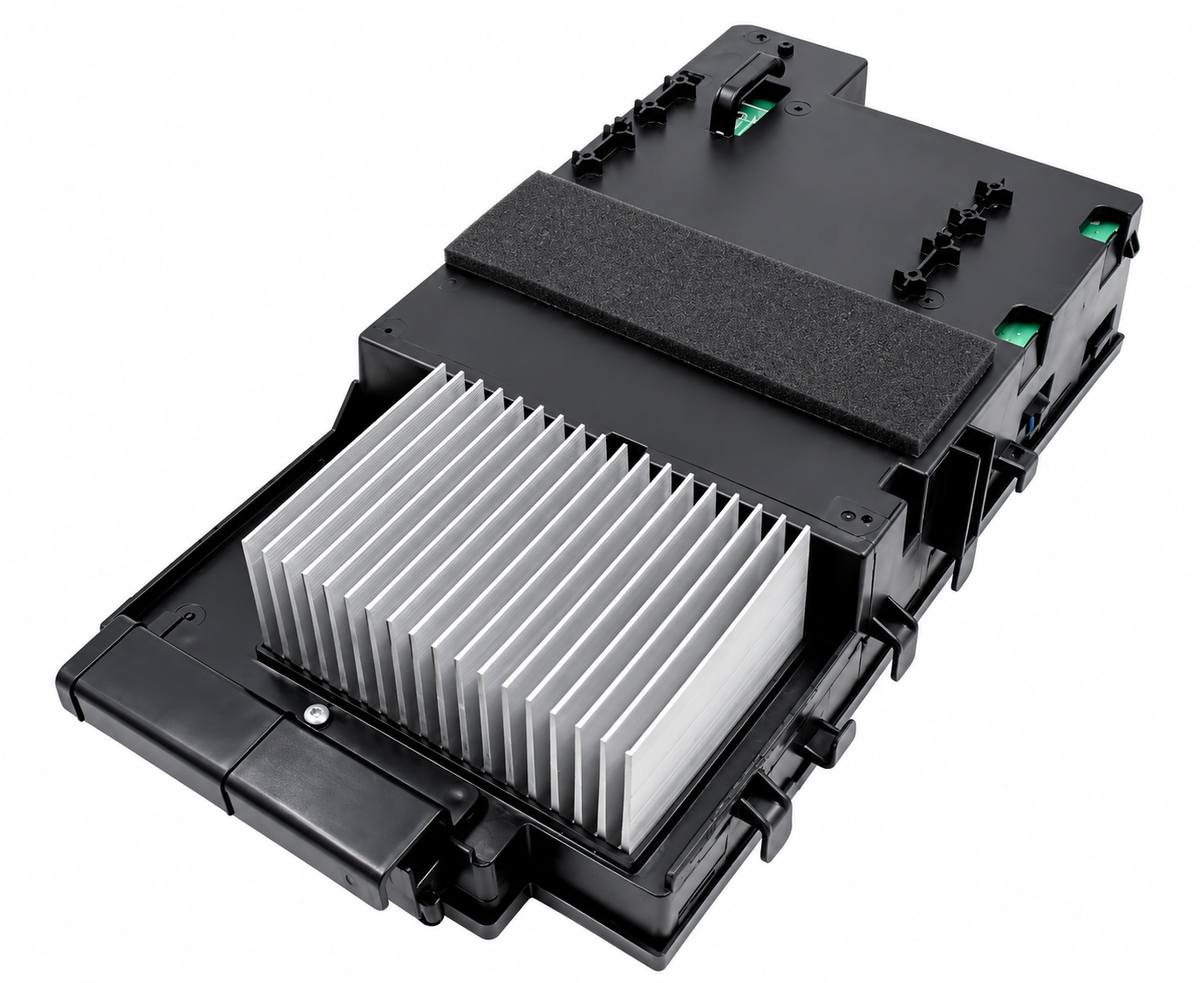 MRCOOL OEM electronic control box subassembly part 17222300002428 for DIY-MULTI3-27HP230 multi-zone heat pump condenser, showing black housing and aluminum heat sink.