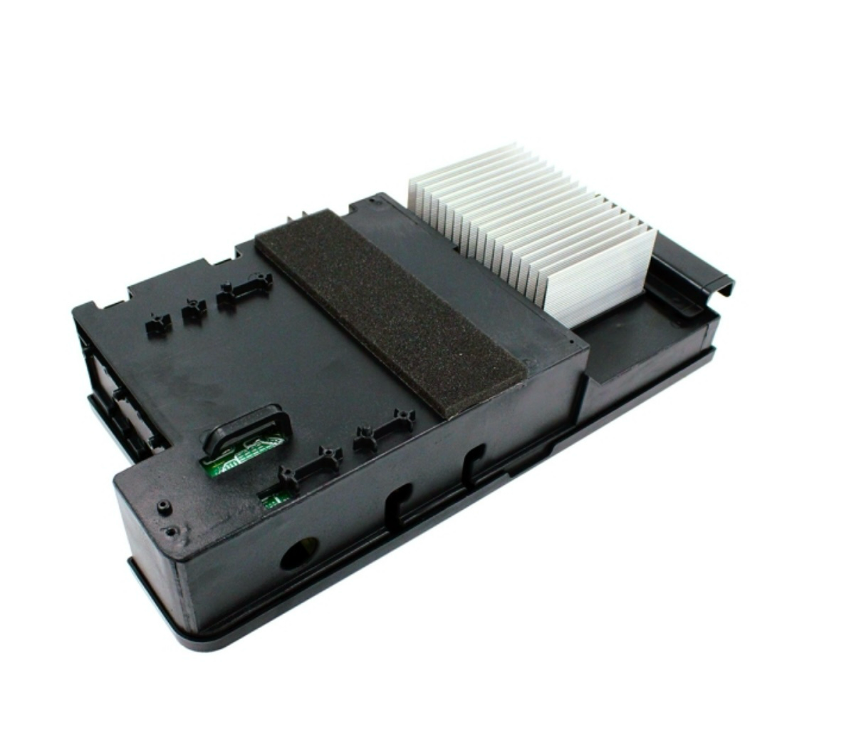 Rear angled view of MRCOOL OEM electronic control box subassembly, part 17222300002428, for DIY-MULTI3-27HP230 multi-zone heat pump condenser, showing black housing and aluminum heat sink.