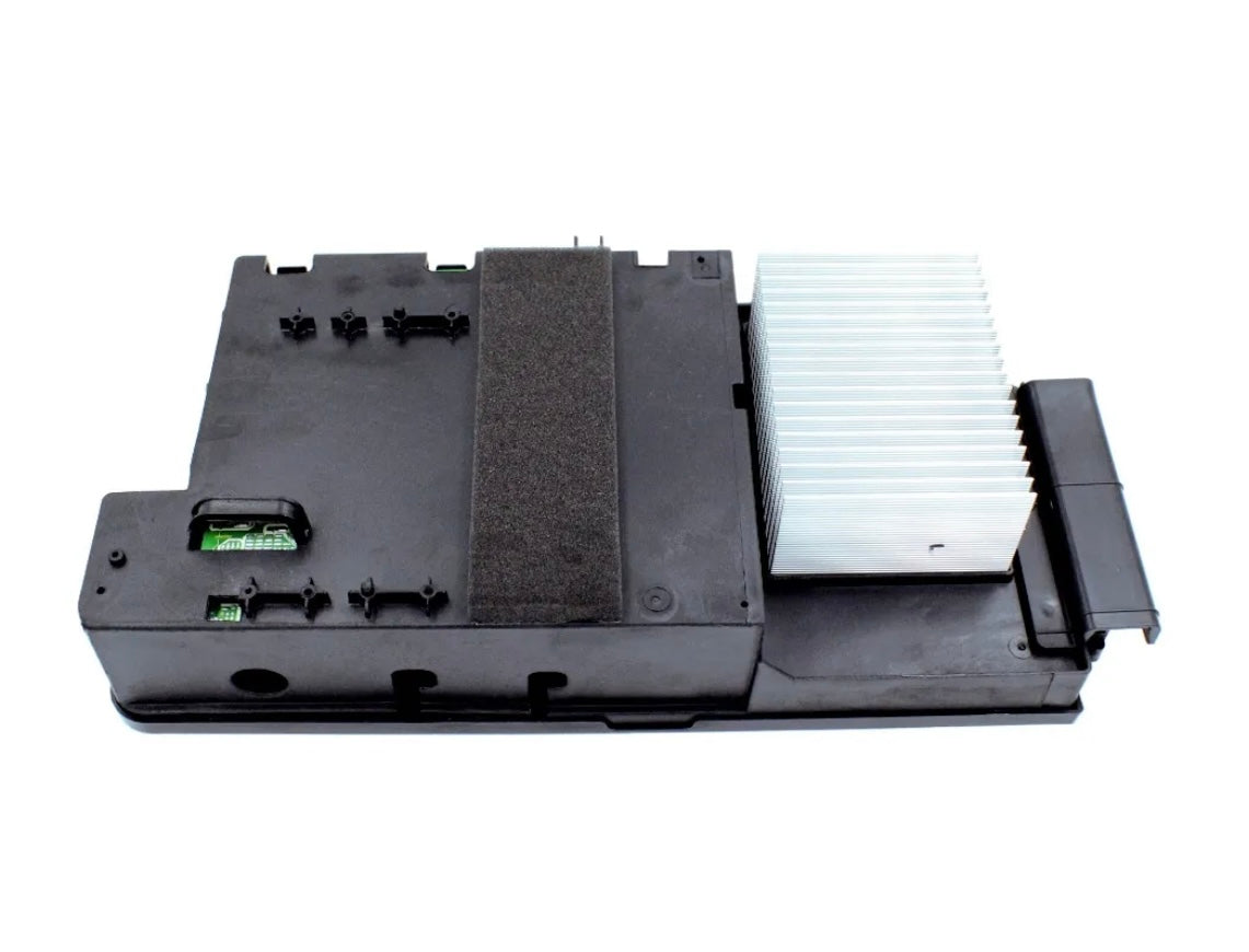 Top view of MRCOOL OEM electronic control box subassembly, part 17222300002929, for DIY-MULTI3-27HP230C 27,000 BTU multi-zone heat pump condenser, showing black protective housing, foam insulation strip, and aluminum heat sink.