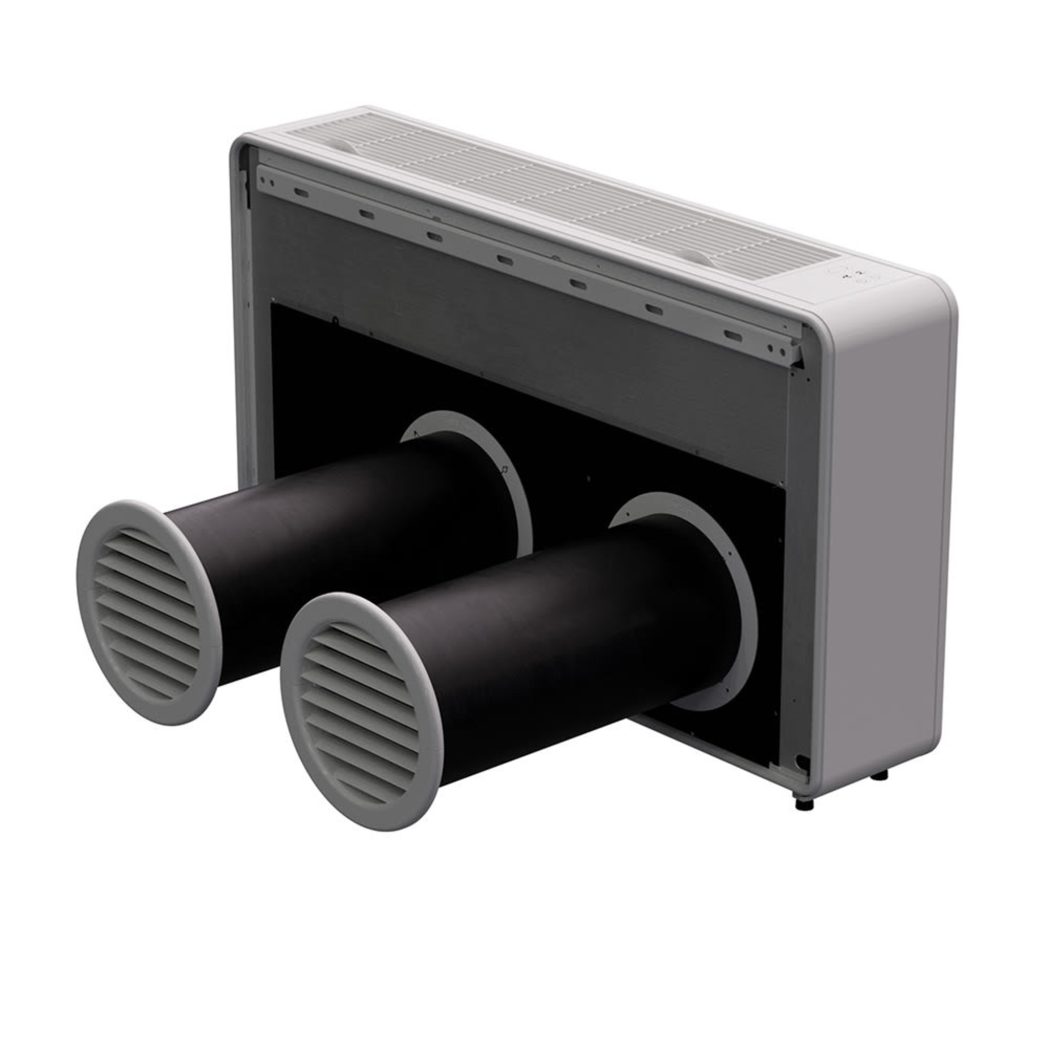 MRCOOL all in one HVAC wall mounted system Back view showing ports 
