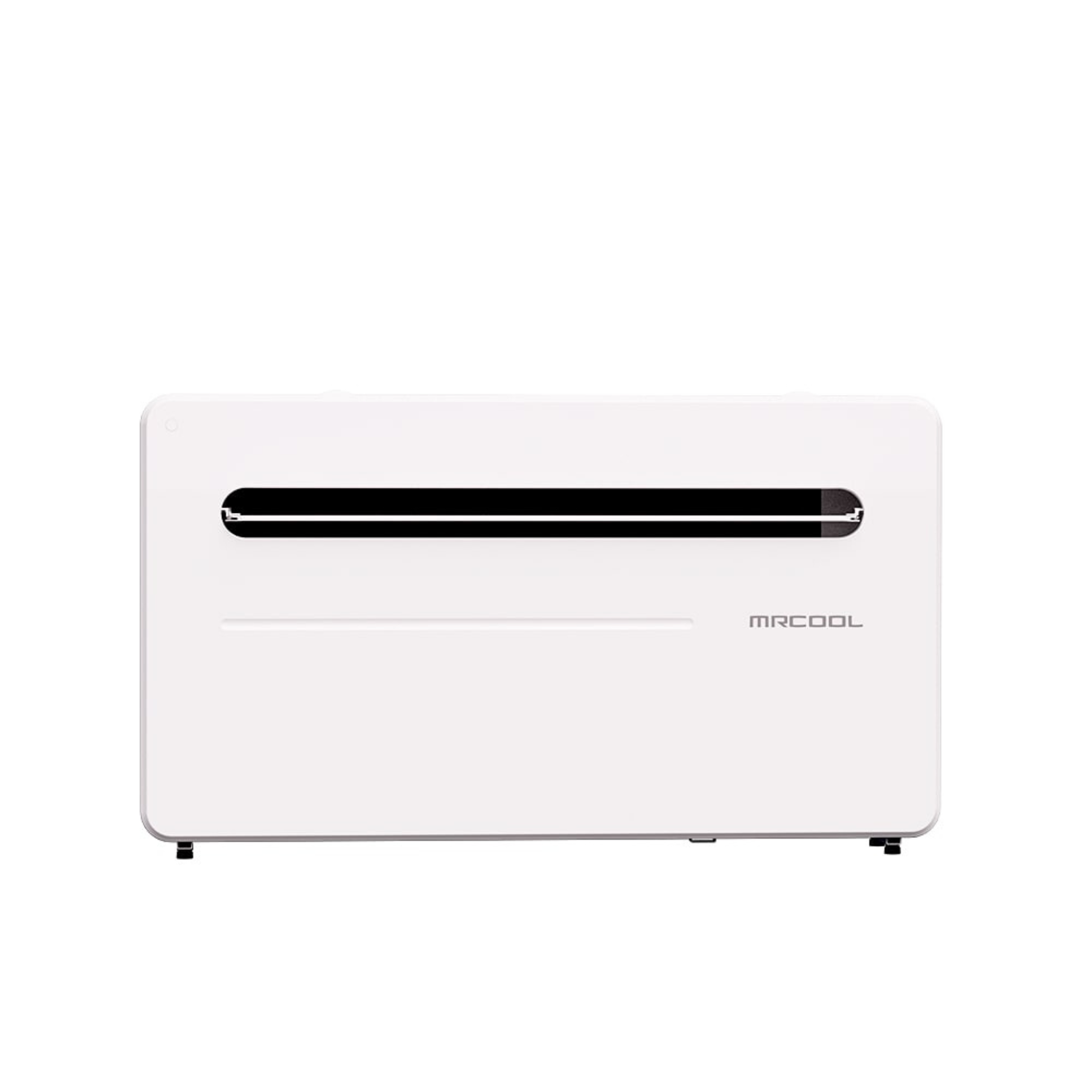 MRCOOL Monoblock MTHP 10,000 BTU 115V wall mounted heating and cooling system with vent door open and white back ground  MDM10115D