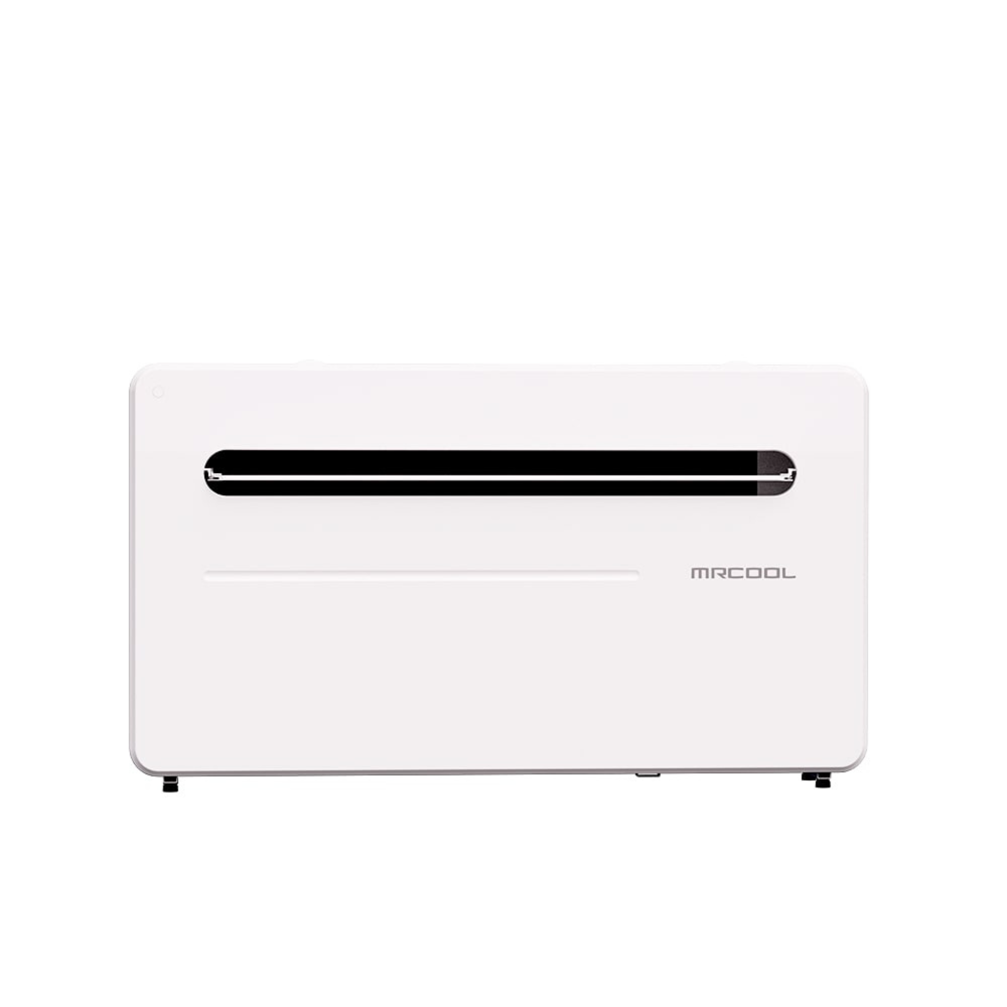 MRCOOL Monoblock MTHP 10,000 BTU 115V wall mounted heating and cooling system with vent door open and white back ground  MDM10115D