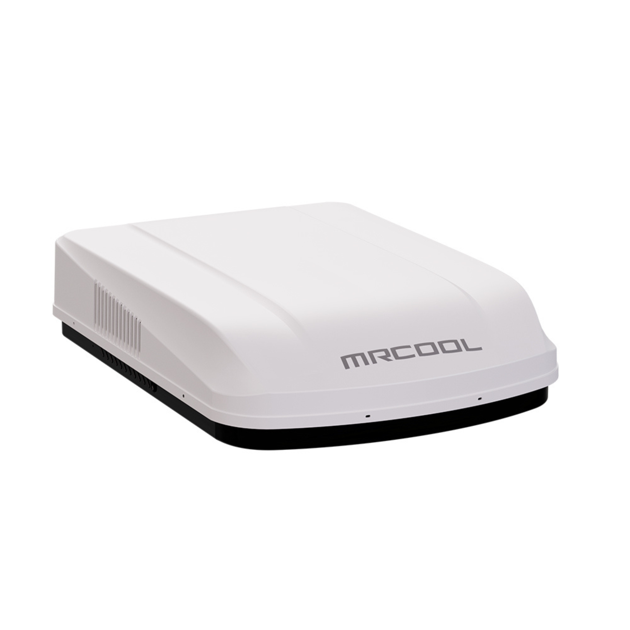 MRCOOL TravelCool™ 15,000 BTU RV inverter heat pump rooftop air conditioner in white with low-profile aerodynamic design, 115V WiFi-enabled roof-mounted unit, Model MRDHP15W-D.