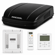 MRCOOL TravelCool black 15,000 BTU RV inverter heat pump ducted system with rooftop unit, ducted air distribution box, wireless remote and wired controller. MRDHP15KD-LCW