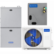MRCOOL VersaPro 1.5 ton dual fuel HVAC system with 18,000 BTU heat pump condenser, 80,000 BTU 96% AFUE gas furnace and pre-charged indoor coil