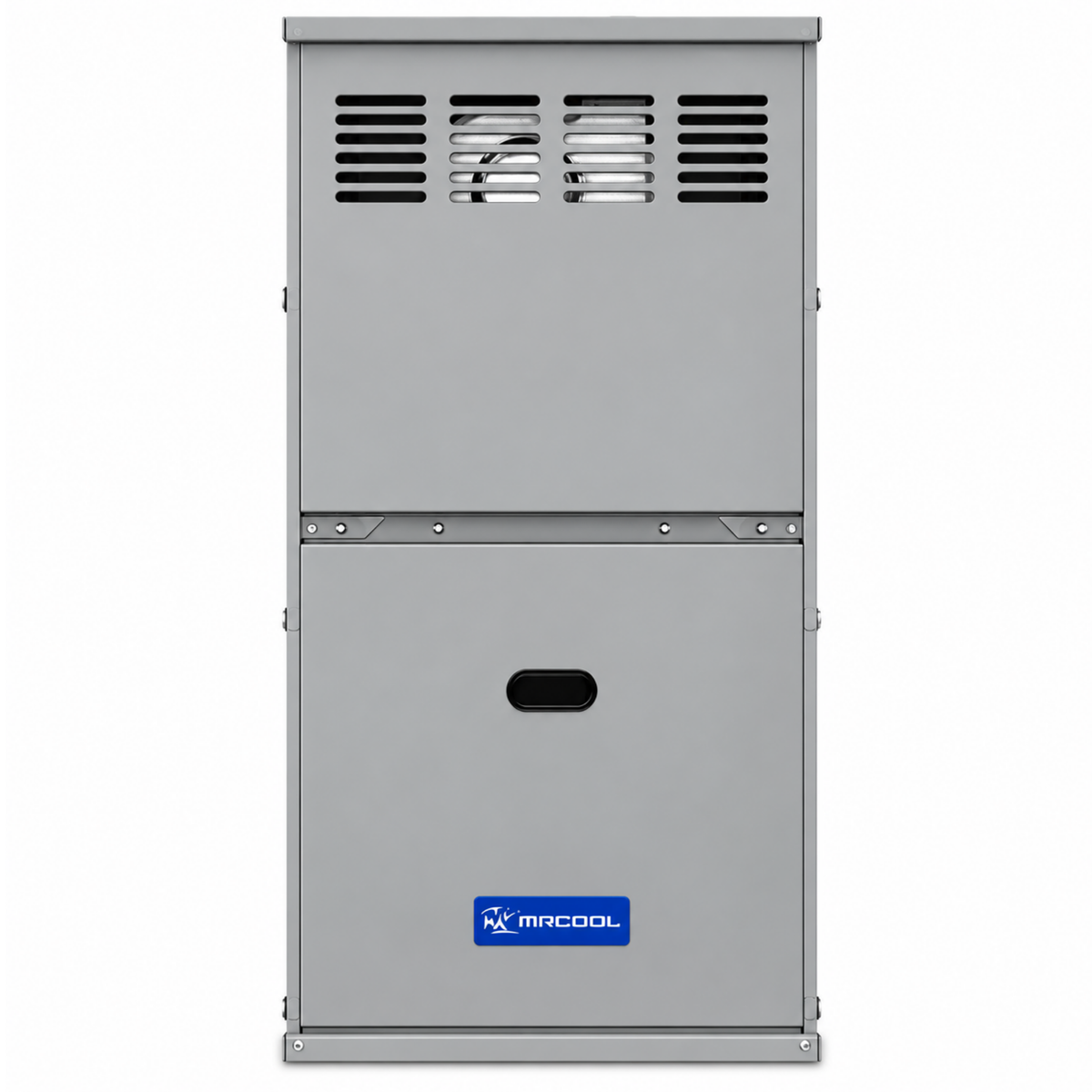 Front view of MRCOOL VersaPro MGA80SE080B4C 80,000 BTU 80% AFUE multi-position gas furnace with 17.5 inch cabinet